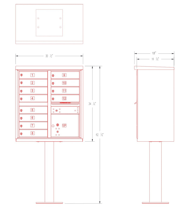 Salsbury Cluster Box Unit with 12 Doors and 1 Parcel Locker with USPS Access – Type II