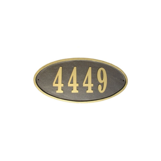 Claremont Oval Cast Aluminum Bronze with Gold Border Address Plaque