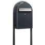 Bobi Classic Front Access Grey Mailbox with Stainless Steel Mail Slot and Round Grey Post Combo