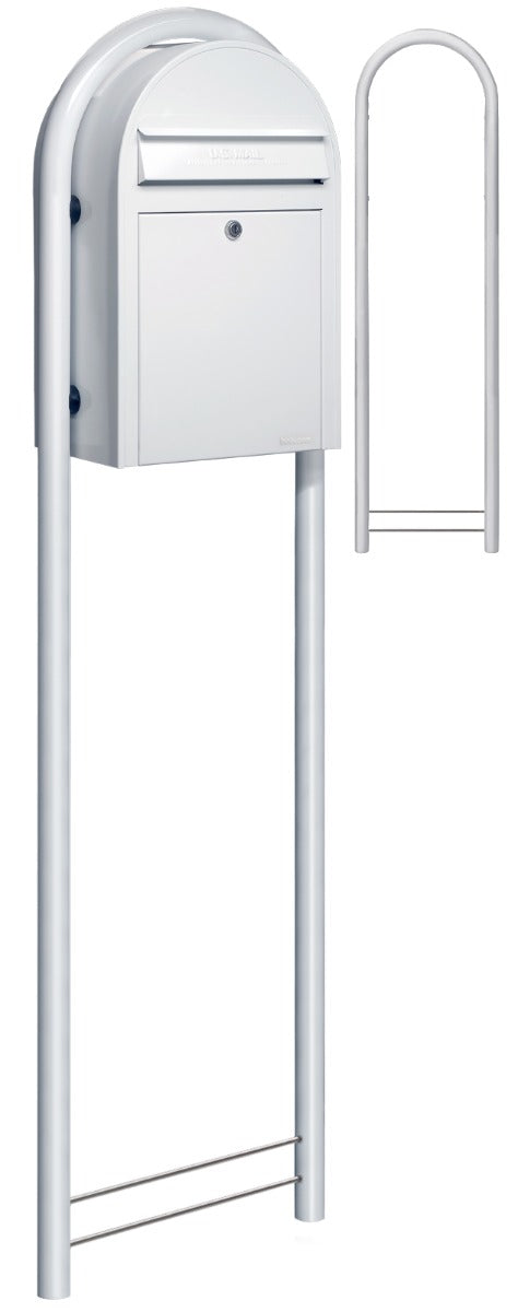 Bobi Classic Front Access White Mailbox and Round White Post Combo