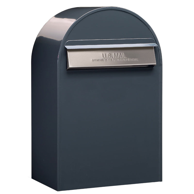 USPS Approved Bobi Classic B Rear Access Modern Locking Grey Mailbox with Stainless Steel Mail Slot and Round White Post Combo