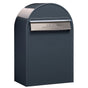 USPS Approved Bobi Classic B Rear Access Modern Locking Grey Mailbox with Stainless Steel Mail Slot and Round Red Post Combo