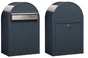 USPS Approved Bobi Classic B Rear Access Modern Locking Grey Mailbox with Stainless Steel Mail Slot and Round Red Post Combo