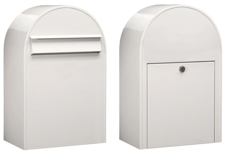 USPS Approved Bobi Classic B Rear Access Modern Locking White Mailbox and Round White Post Combo