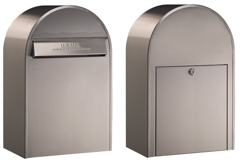 USPS Approved Bobi Classic B Rear Access Modern Locking Stainless Steel Mailbox and Round Stainless Steel Post Combo