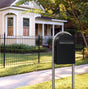 USPS Approved Bobi Classic B Rear Access Modern Locking Black Mailbox and Round Stainless Steel Post Combo
