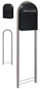 USPS Approved Bobi Classic B Rear Access Modern Locking Black Mailbox and Round Stainless Steel Post Combo