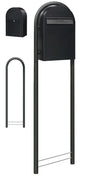 USPS Approved Bobi Classic B Rear Access Modern Locking Black Mailbox and Round Black Post Combo