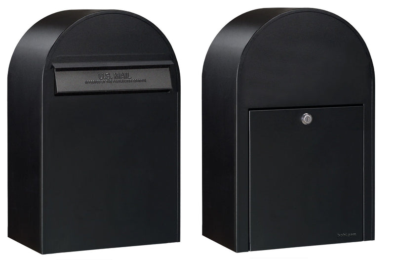 USPS Approved Bobi Classic B Rear Access Modern Locking Black Mailbox and Round Green Post Combo
