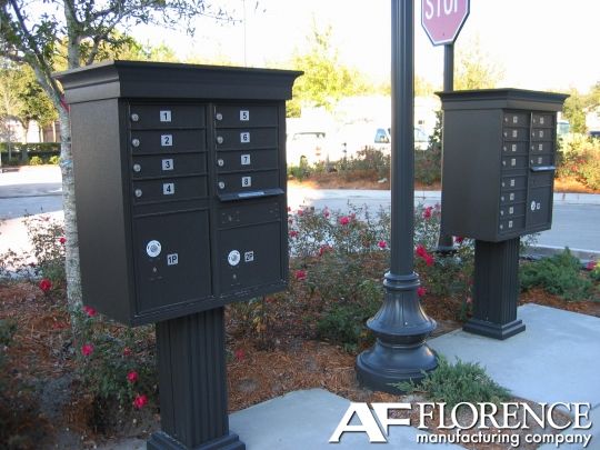 Florence 12 Door Cluster Mailbox CBU with 1 Parcel Locker, Decorative Crown and Pedestal Included