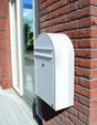 Bobi Classic Slim Front Access Modern Locking White Mailbox and Round White Post Combo