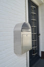 Bobi Classic Slim Front Access Modern Locking Stainless Steel Mailbox and Round Red Post Combo