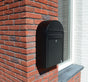 Bobi Classic Slim Front Access Modern Locking Black Mailbox and Round Black Post Combo