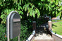 Bobi Classic Slim Front Access Modern Locking Grey Mailbox and Round Stainless Steel Post Combo