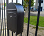 Bobi Classic Slim Front Access Modern Locking Black Mailbox and Round Red Post Combo