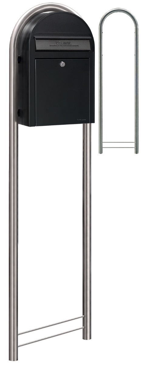 Bobi Classic Front Access Black Mailbox and Round Stainless Steel Post Combo