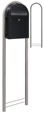 Bobi Classic Front Access Black Mailbox and Round Stainless Steel Post Combo