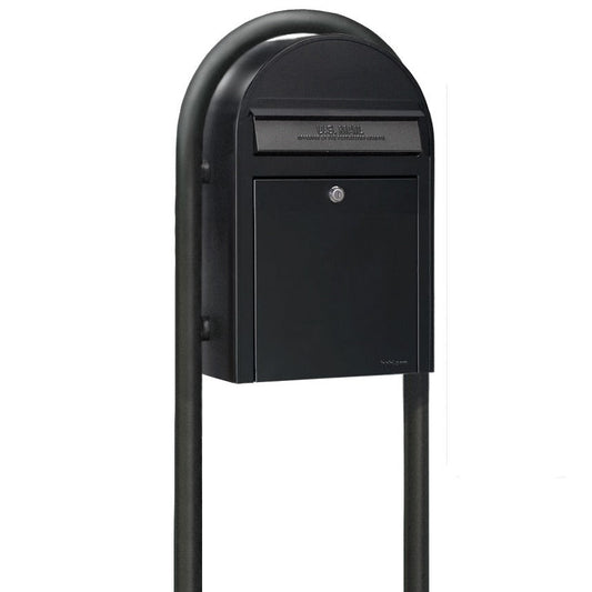 Bobi Classic Front Access Black Mailbox and Round Black Post Combo