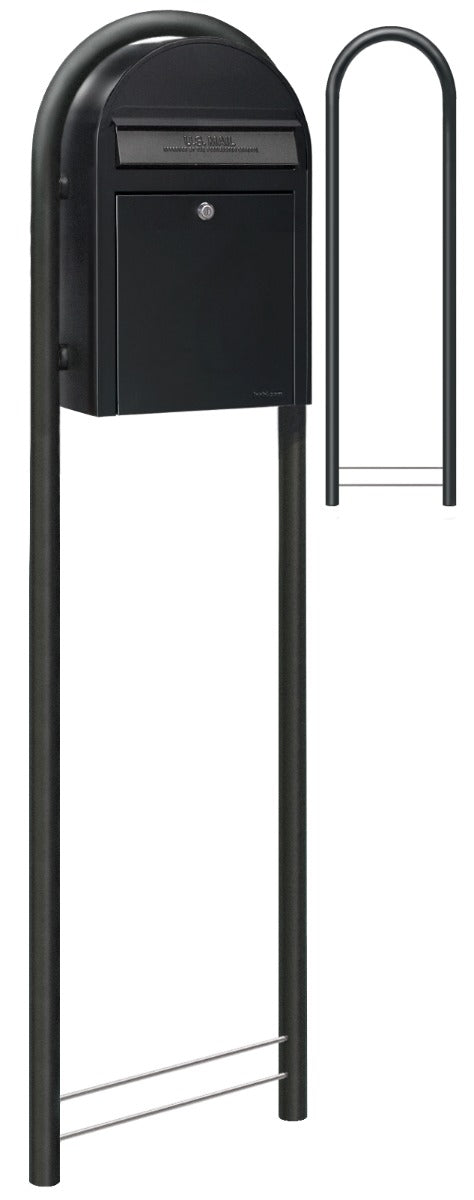 Bobi Classic Front Access Black Mailbox and Round Black Post Combo