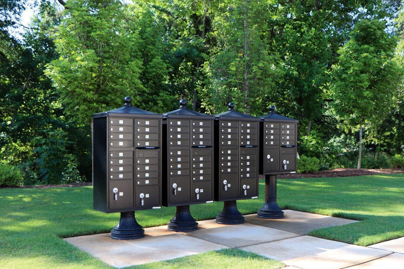 Florence 16 Door Cluster Mailbox CBU with 2 Parcel Lockers, Decorative Finial and Pedestal Included