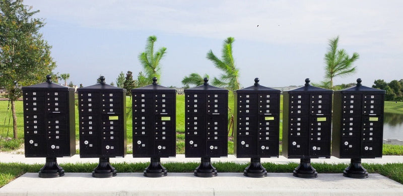 Florence 4 Door Cluster Mailbox CBU with 2 Parcel Lockers, Decorative Finial and Pedestal Included