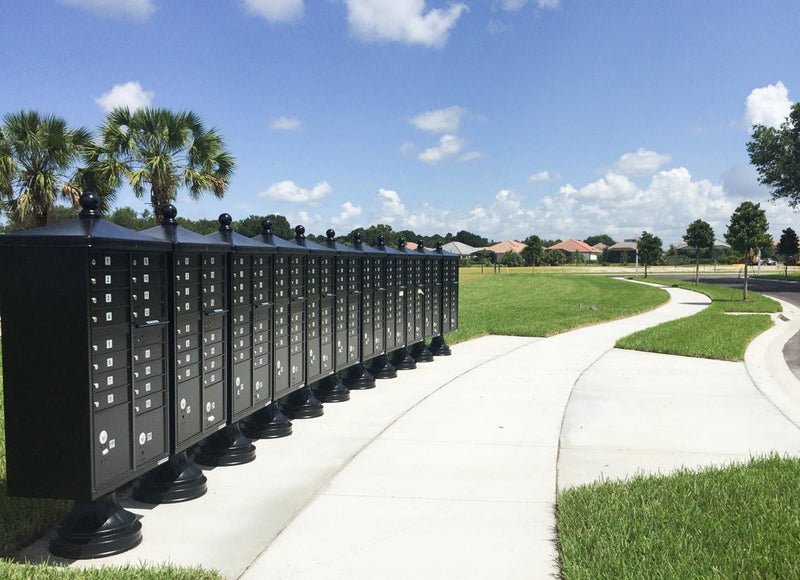 Florence 4 Door Cluster Mailbox CBU with 2 Parcel Lockers, Decorative Finial and Pedestal Included