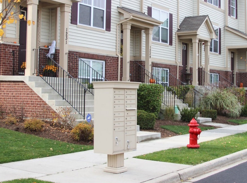 Florence 8 Door Cluster Mailbox CBU with 2 Parcel Lockers, Decorative Crown and Pedestal Included