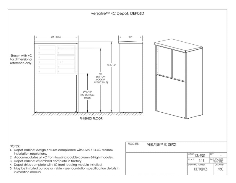 Florence 4C Mailbox Depot - 2 Parcel Lockers - 6 Doors High Private Access