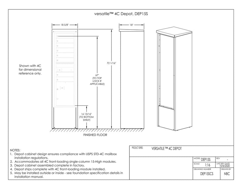 Florence 4C Mailbox Depot - 4 Doors, 1 Parcel Locker - 15 Doors High Private Access