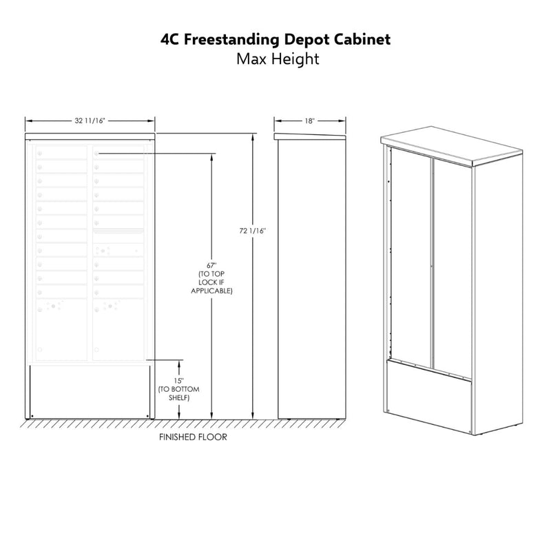 4C Depot Cabinet with Front Loading Commercial Mailbox with 15 Tenant Doors and 3 Parcel Lockers - 4C16D-15-D