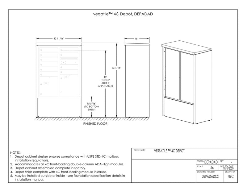 Florence 4C Mailbox Depot - 7 Doors, 2 Parcel Lockers - ADA Compliant Max Height Private Access