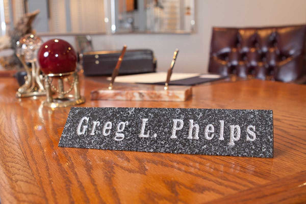 Solid Granite Engraved Desk Plaque (Available in three granite colors: Polished Black, Green or Ash)