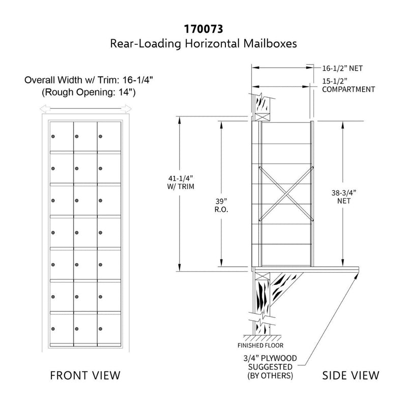 7 Doors High x 3 Doors (21 Tenants) 1700 Horizontal Mailbox Rear-Load Private Distribution in Anodized Aluminum Finish