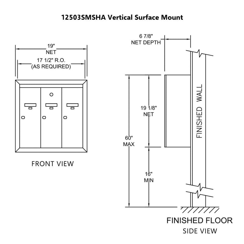 3 Compartment Surface Mount Vertical Mailboxes - Anodized Aluminum