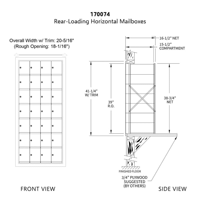 7 Doors High x 4 Doors (28 Tenants) 1700 Horizontal Mailbox Rear-Load Private Distribution in Anodized Aluminum Finish