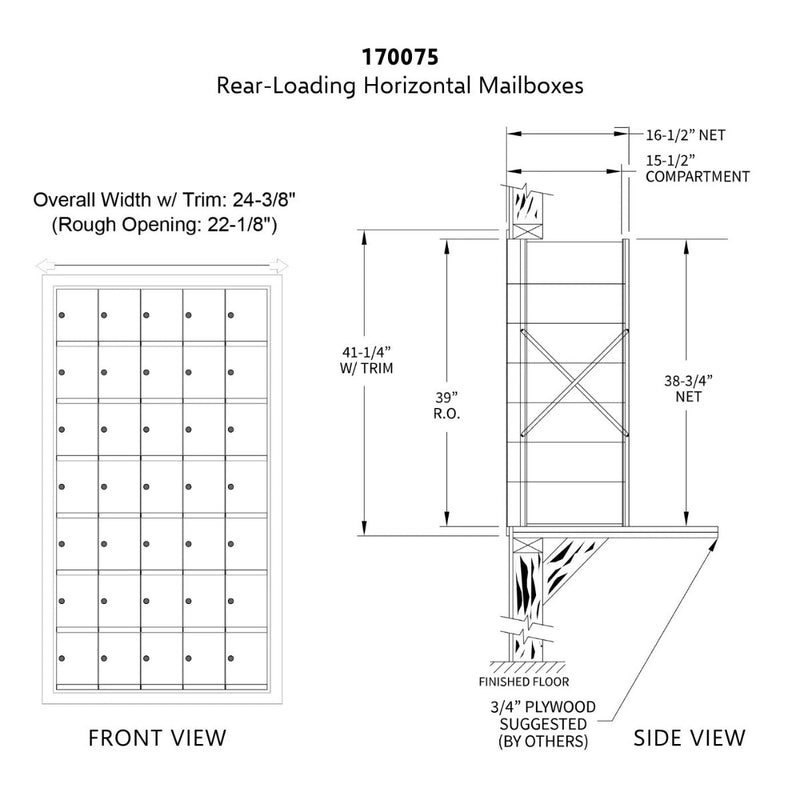 7 Doors High x 5 Doors (35 Tenants) 1700 Horizontal Mailbox Rear-Load Private Distribution in Anodized Aluminum Finish