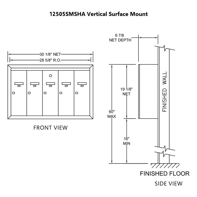5 Compartment Surface Mount Vertical Mailboxes - Anodized Aluminum