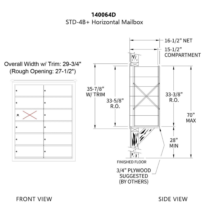 1400 Series Front-Loading Horizontal Mailboxes in Anodized Aluminum Finish - 11 Double Wide Tenant Doors