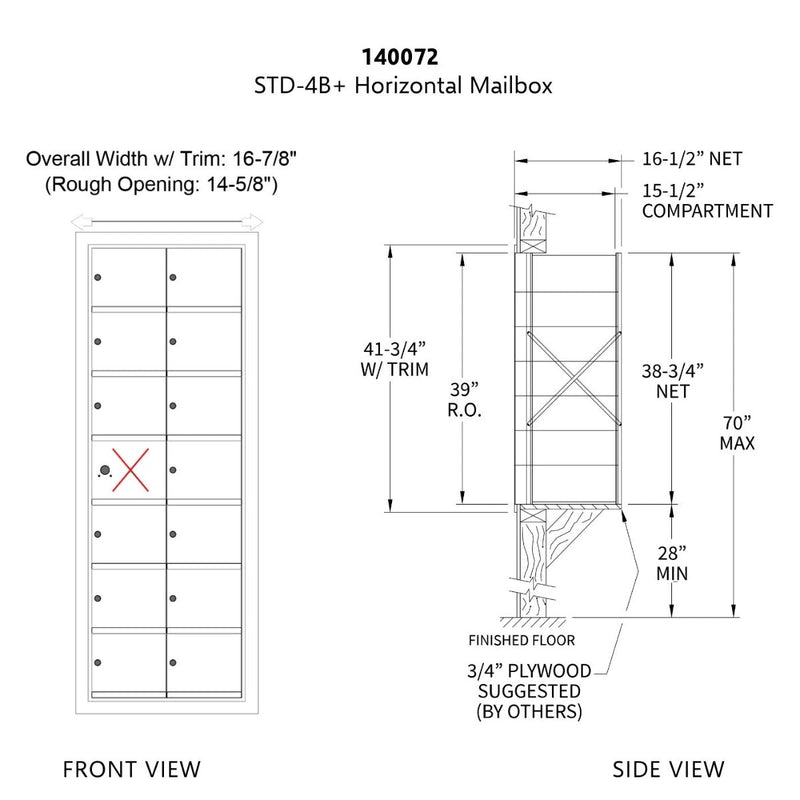 1400 Series Front-Loading Horizontal Mailboxes in Anodized Aluminum Finish - 14 Tenant Doors