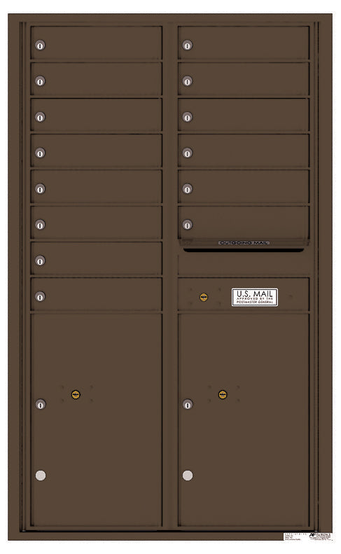 Front Loading Commercial Mailbox - 14 Tenant Doors and 2 Parcel Lockers - Double Column-Antique Bronze (AB)