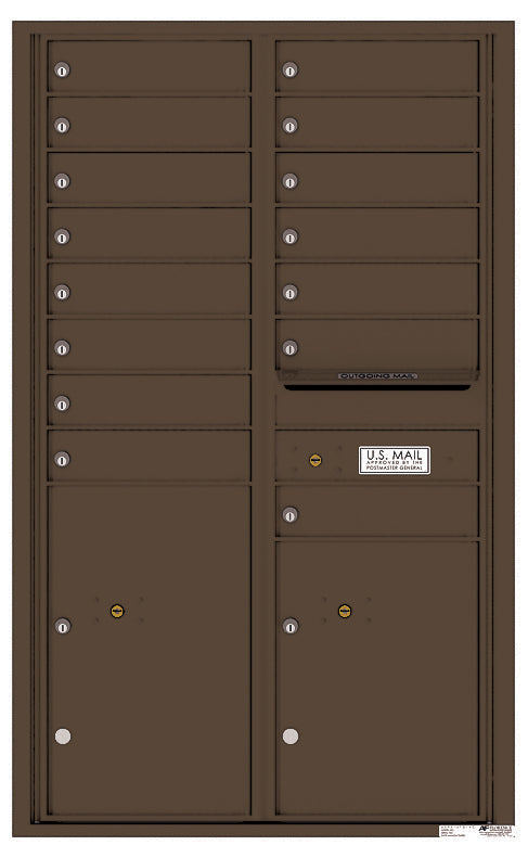 Front Loading Commercial Mailbox - 15 Tenant Doors and 2 Parcel Lockers - Double Column-Antique Bronze (AB)