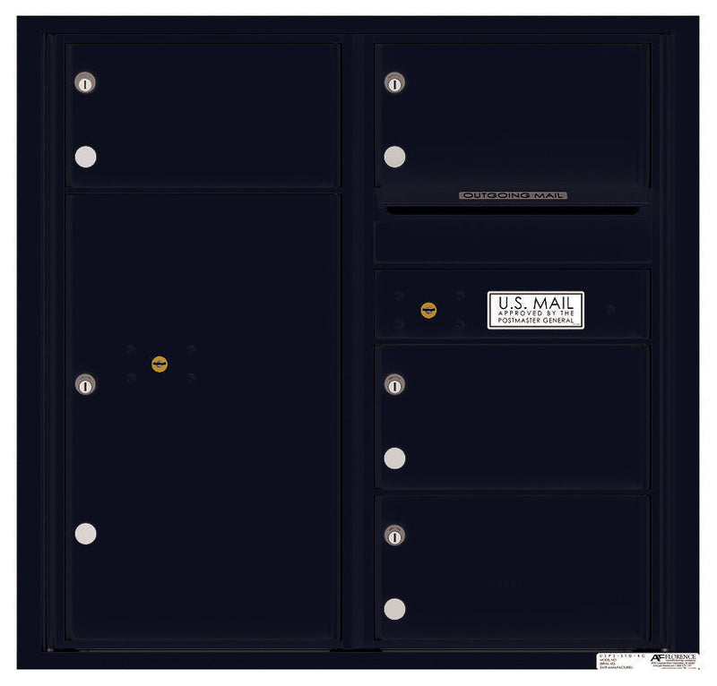 Front Loading Commercial Mailbox with 4 Tenant Compartments and 1 Parcel Locker-Black (BK)