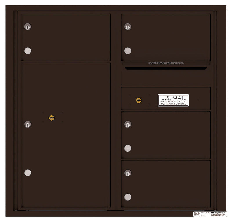 Front Loading Commercial Mailbox with 4 Tenant Compartments and 1 Parcel Locker-Dark Bronze (DB)