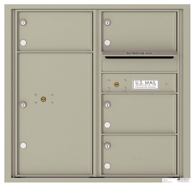 Front Loading Commercial Mailbox with 4 Tenant Compartments and 1 Parcel Locker-Postal Grey (PG)
