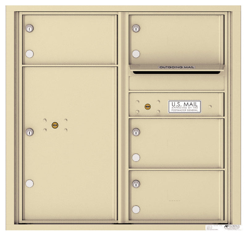 Front Loading Commercial Mailbox with 4 Tenant Compartments and 1 Parcel Locker-Sandstone (SD)