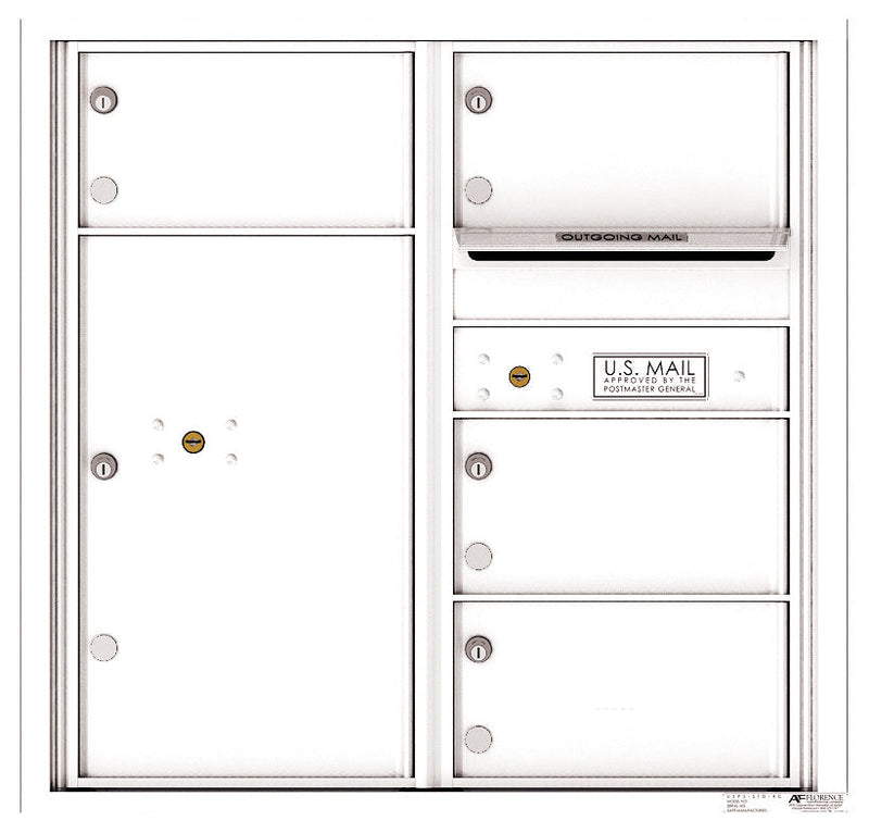 Front Loading Commercial Mailbox with 4 Tenant Compartments and 1 Parcel Locker-White (WH)