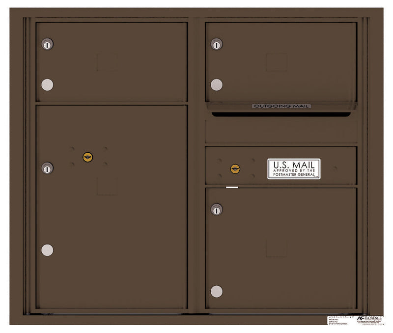 Front Loading Double Column Commercial Mailbox with 3 Tenant Doors and 1 Parcel Locker-Antique Bronze (AB)