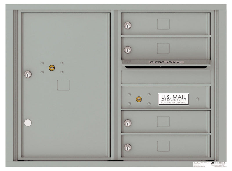 Front Loading Double Column Commercial Mailbox with 4 Tenant Compartments and 1 Parcel Locker-Silver Speck (SS)
