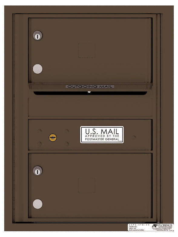 Front Loading Single Column Commercial Mailbox with 2 Tenant Compartments - 4C Horizontal-Antique Bronze (AB)