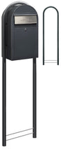 Bobi Grande Front Access Grey Mailbox with Stainless Steel Mail Slot and Round Grey Post Combo